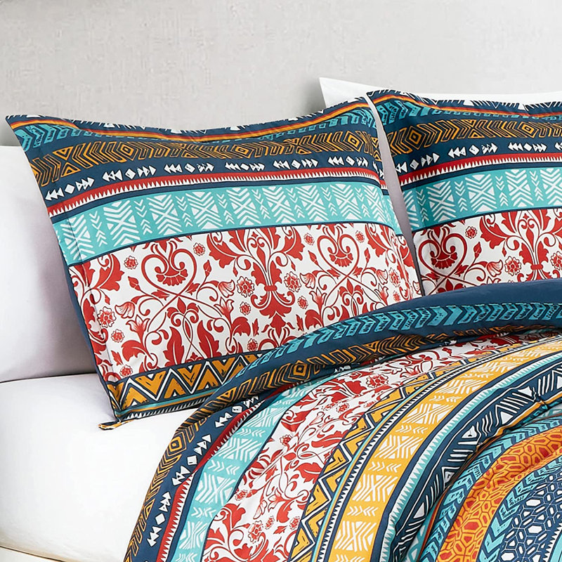 Amara Multicolor Boho Stripe King Microfiber Comforter Set