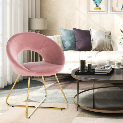 Pink Velvet Arm Chair Of 2 - Golden Metal Frame Dining Comfy Mid-Century Leisure For Interior Design 2Pcs Seat Living Room Upholstered