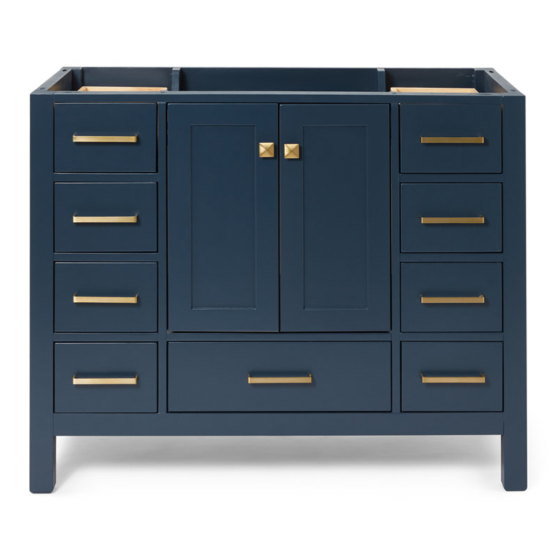 Cambridge 42'' W Single Bathroom Vanity Base, Satin Brass, Midnight Blue