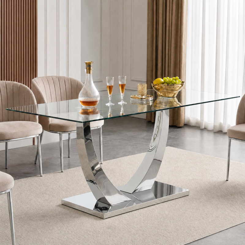 Table de salle à manger Plouffe, H 30,1 po x L 62,8 po x l 35,43 po, Argent argent