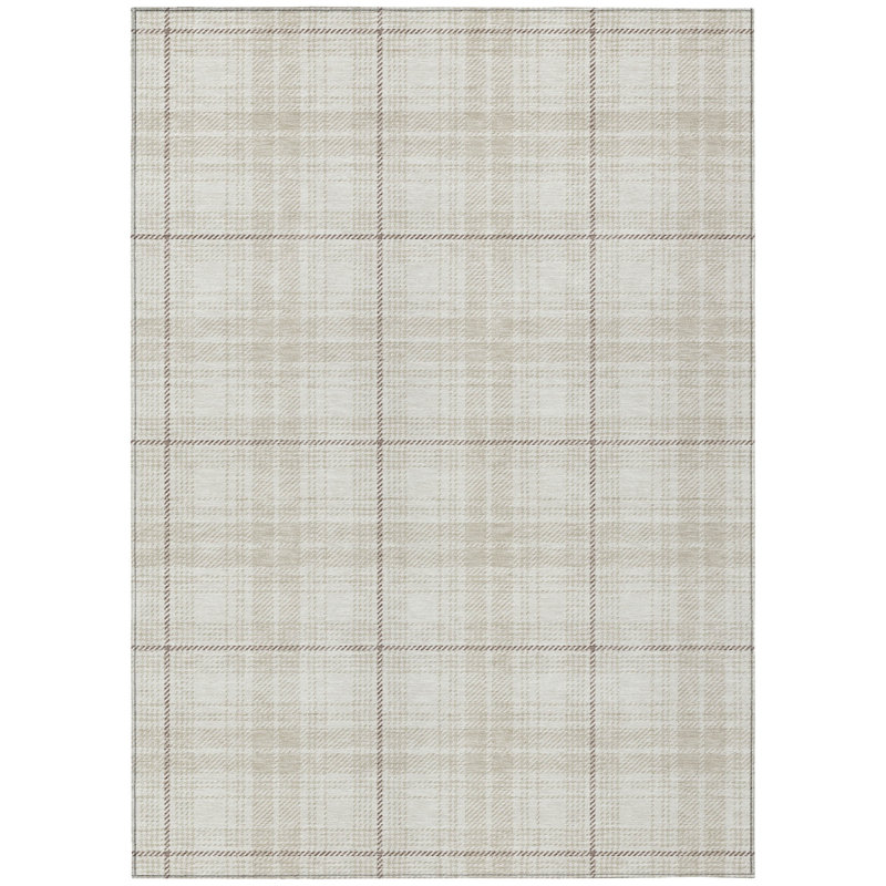 Ivory Plaid 5' x 7' Synthetic Flat Woven Washable Rug