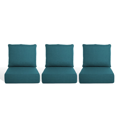 6" Outdoor Cushions For Patio Furniture, 22X24x6 Thick Seat Cushion Set Of 3, Fade Resistant Couch Chair Replacement Cushions High Density Deep Wicker Chair Cushion W/Removable Cover