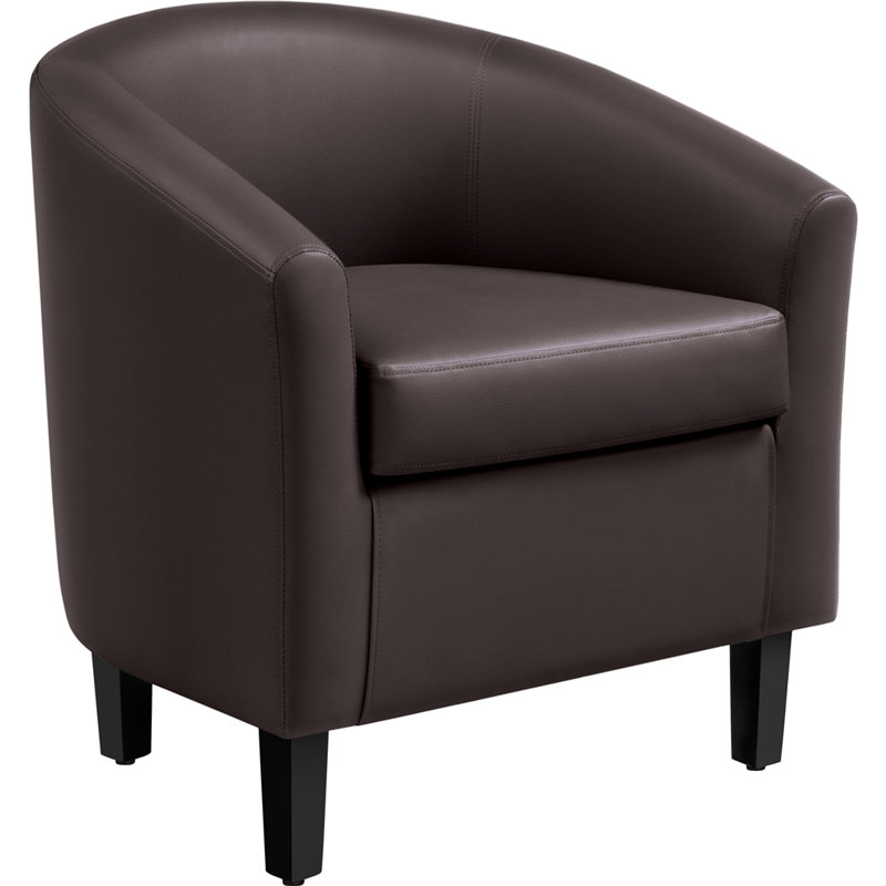 Seldon 28'' H Vegan Leather Barrel Chair, Espresso Faux Leather