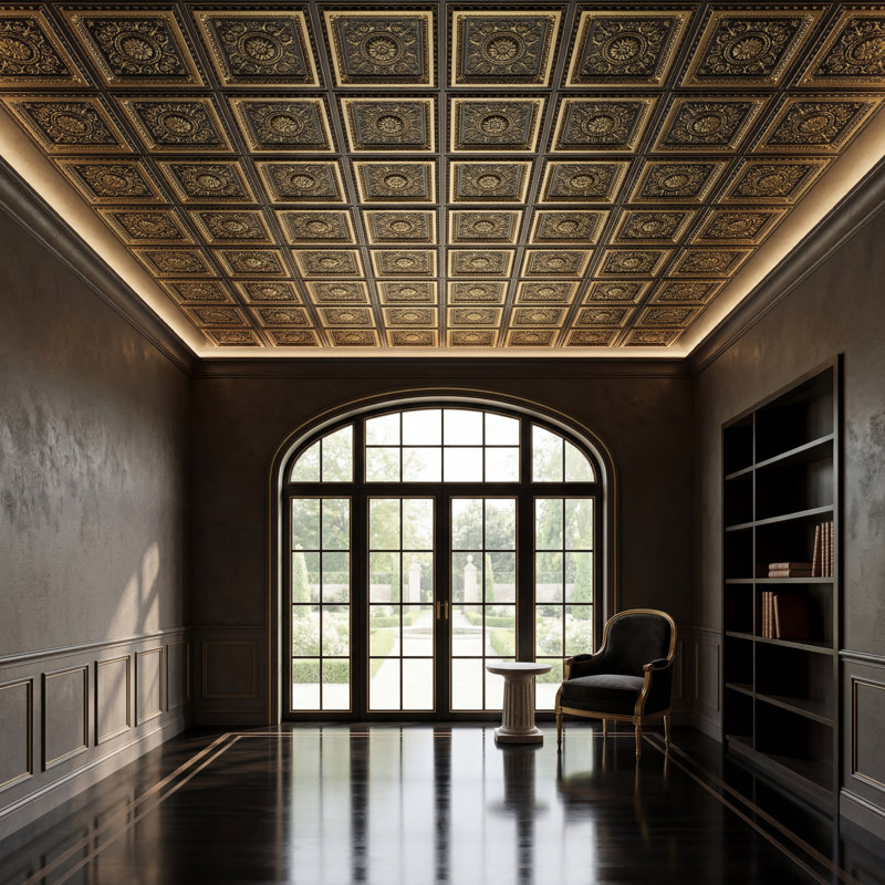 Tuile de plafond en PVC La Scala, Laiton antique, L 24 po x L 24 po