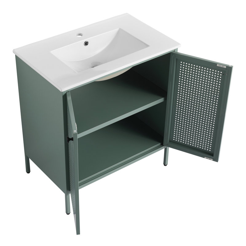 Meuble-lavabo luxueux avec lavabo en céramique et grand espace de rangement