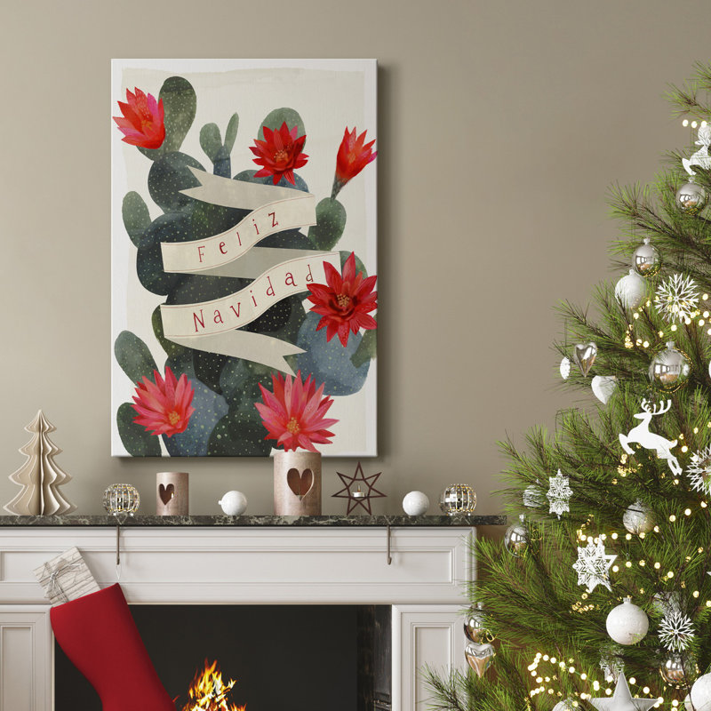 Desert Christmas Cactus I, toile tendue avec châssis de qualité supérieure - prête à être accrochée