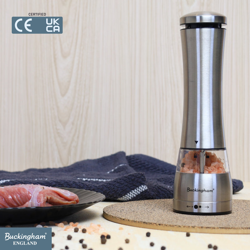 Buckingham Electric Salt & Pepper Mill Set Soft Touch Push Button Battery Operated