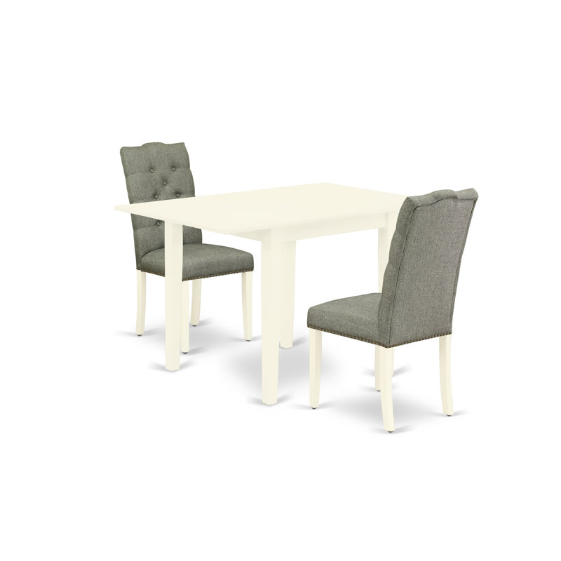 Halfon Dining Set, Linen White, 3 Pieces: 1 Table, 2 Chairs, Smoke