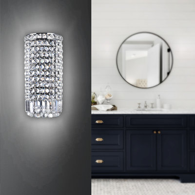 Applique murale de salle de bain 6 lumières 6 po avec finition chromée pour couloir, entrée, salle d'eau - Compatible E12 DEL - Conception en demi-cercle ornée de cristaux