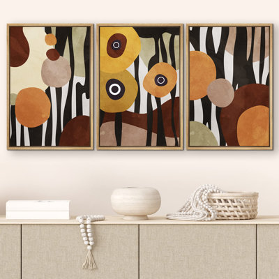 Plant Abstraction " Geometric Art Deco Expressionist Polygons Abstract Illustrations Modern Art Boho Decor Colorful " 3 - Pieces