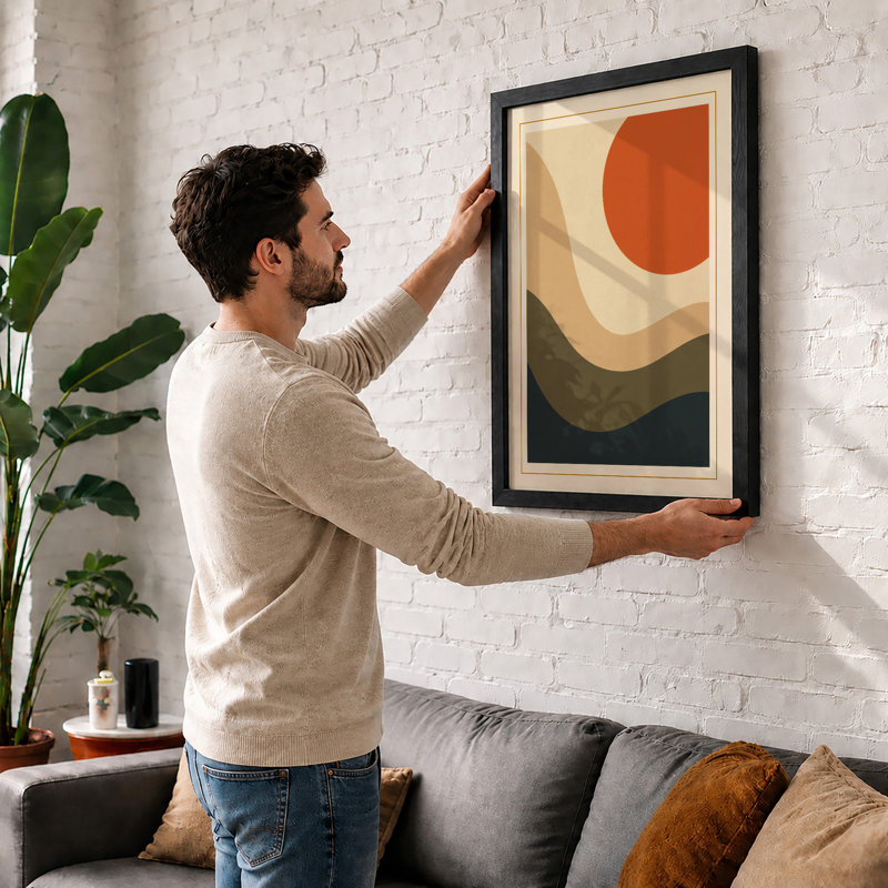 Layered Horizons Minimalist - Framed Print, A1 - 84.1 x 59.4 cm, Walnut