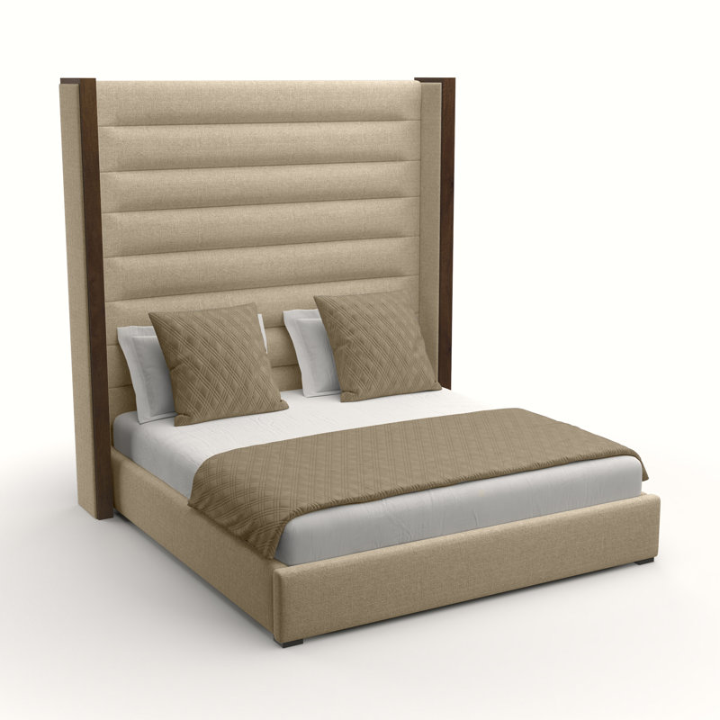 Lit standard rembourré en bois massif Dipson, Grand (haut), Revolution® graine de lin