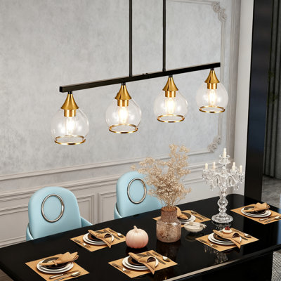 4-light Kitchen Island Lighting, Gold Pendant Lights With Glass Shade