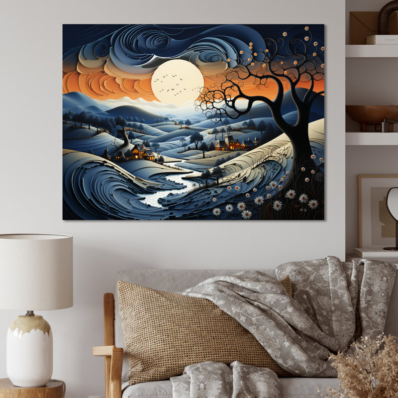" Countryside Twilight Blues Landscape III ", Wrapped Canvas, 34" H x 44" W