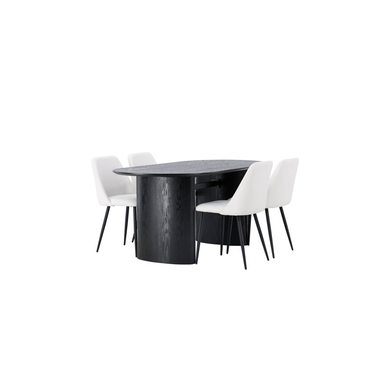 Mize 4 - Person Dining Set, White, White, Black
