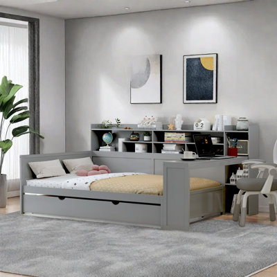 Lit de jour multifonctionnel avec bureau, lit gigogne et bibliothèque