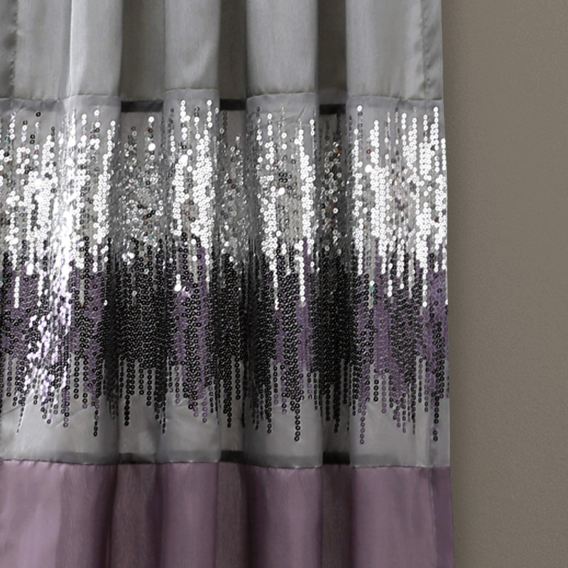 Semi Sheer Curtain Single Panel, 107cm W x 274cm L, Purple/Grey
