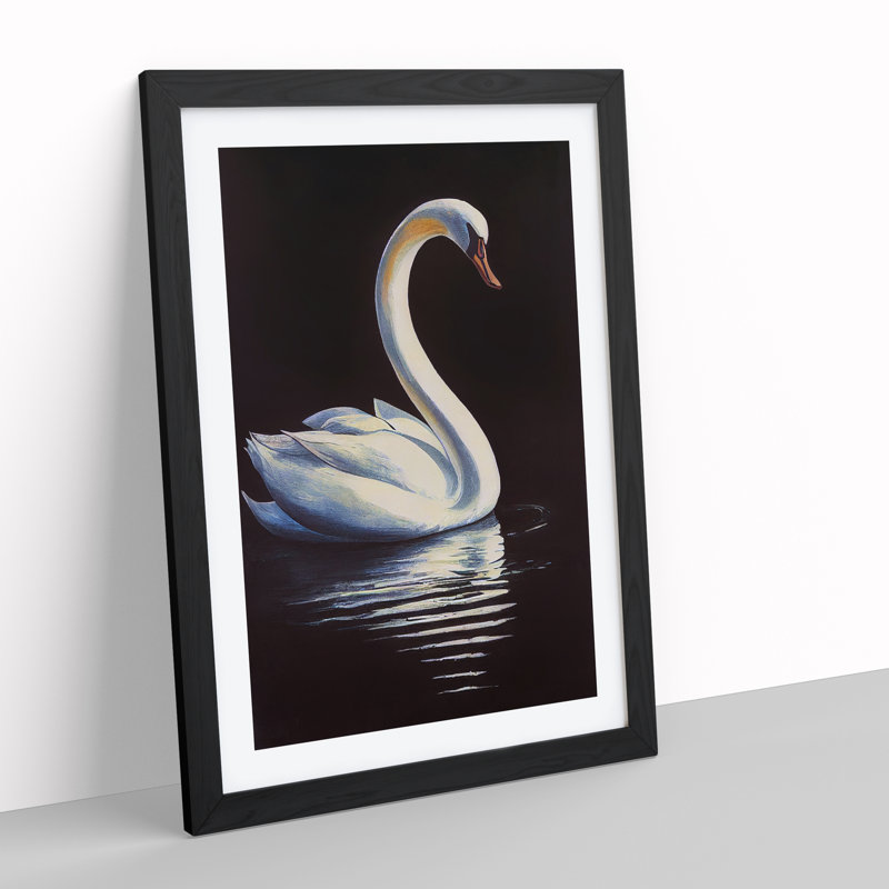 Swan In A Pond No.2 - Single Picture Frame Print, 64cm H x 46cm W x 2cm D, Black Framed