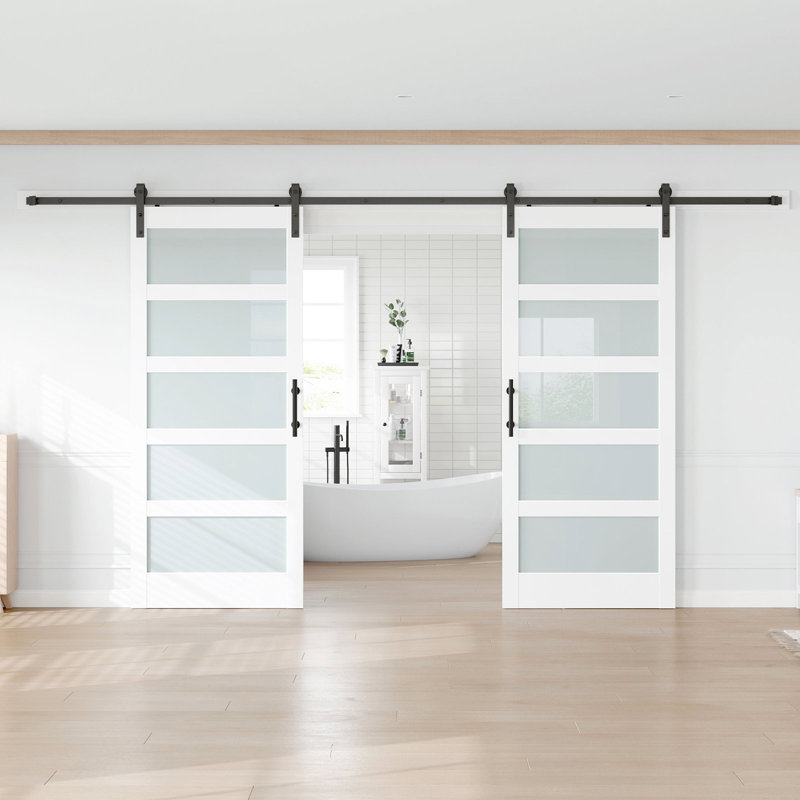 Porte de grange double en verre manufacturé avec ensemble de quincaillerie d'installation, 72 po x 96 po, 2