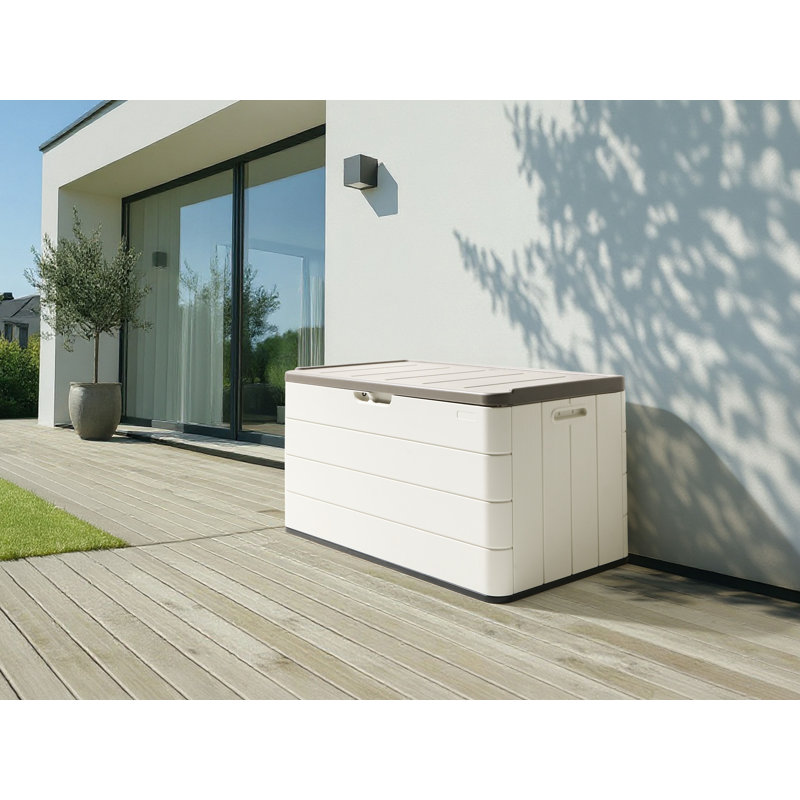 17 Stories 116cm W 420L Polyethylene Plastic Lockable Storage Bench, White/Grey