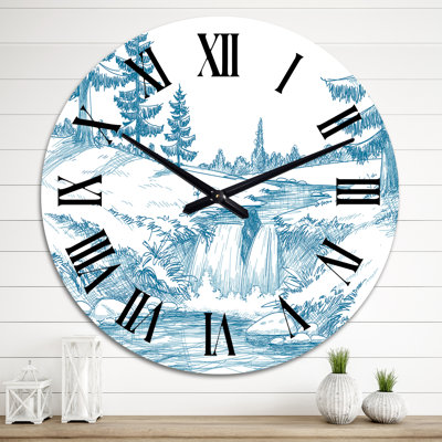 Bleu clair rivière de montagne sur fond blanc - horloge murale