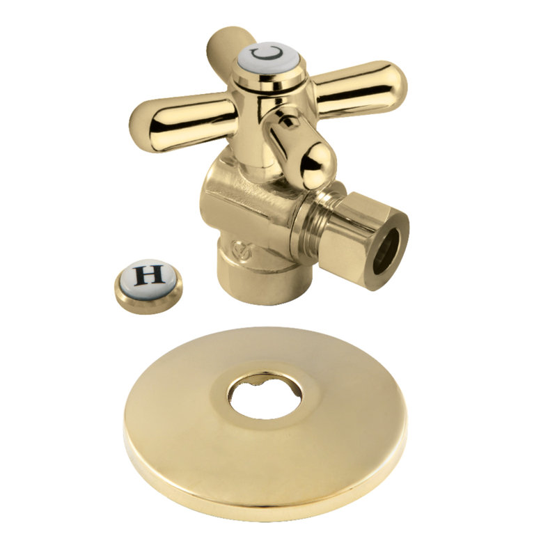 Kingston Brass Vintage 1/2-Inch Sweat x 3/8-Inch OD Comp Quarter-Turn Angle Stop Valve with Flange, Polished Brass