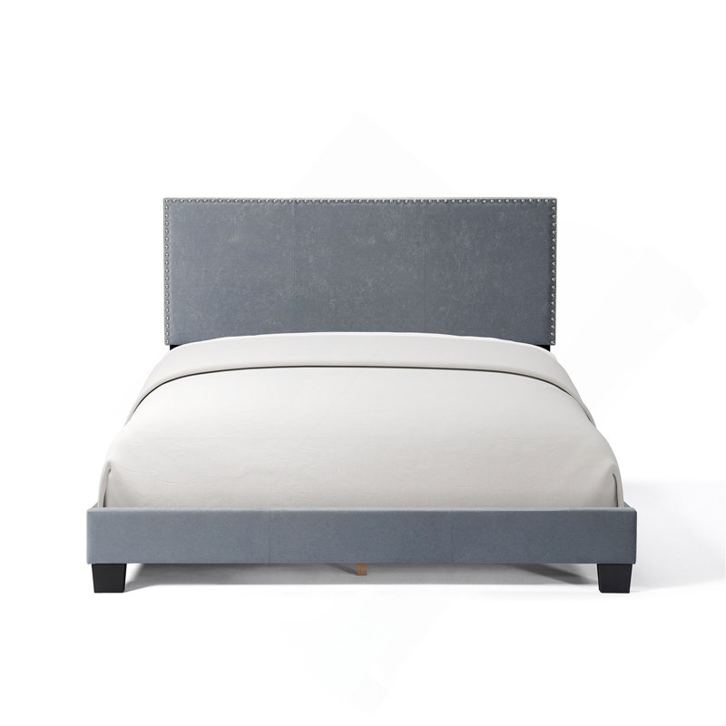 Linen Upholstered Platform Bed, Gray, Full