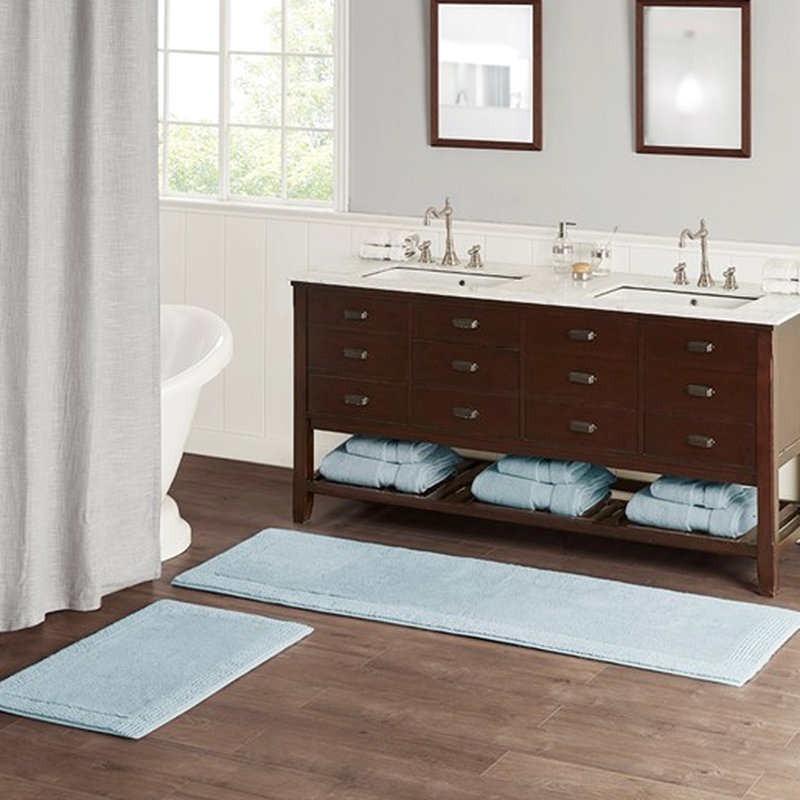 Tapis pour salle de bain 100% coton, 3000 g / m², bleu, 21 x 34 po, réversible, facile à nettoyer et à entretenir, bleu 21 x 34 po