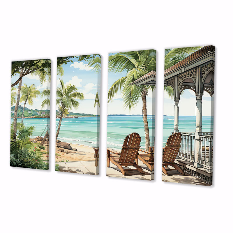 Décoration murale 4 pièces Island Serenity Chairs By The Beach - Coastal Tropical, H 32 po x l 64 po