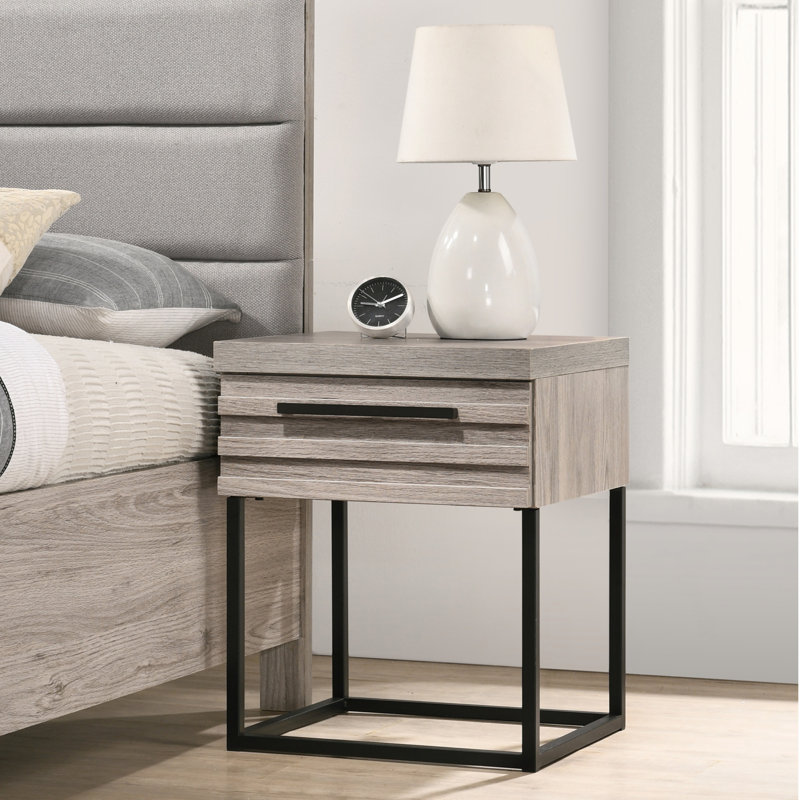 Alvear Contemporary Wood Nightstand With Metal Base, One Size, Nightstand ONLY, Nightstand