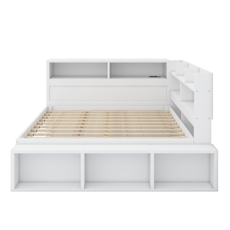 Lit de jour moderne avec armoires de rangement intégrées et ports de chargement USB intégrés, Blanc
