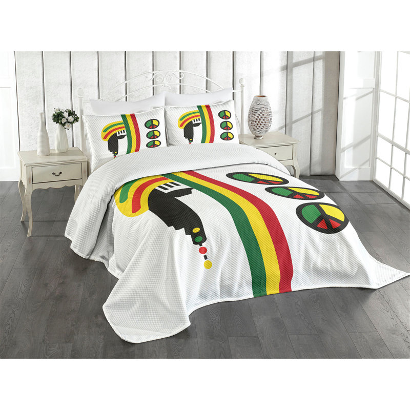 Ambensonne Jamaican Bedspread Multicolor, King Coverlet/Bedspread + 2 Pillow Shams