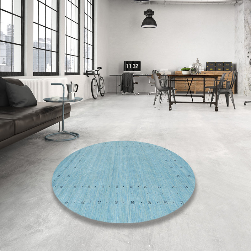 Tapis de zone bleu contemporain, Rond 4 pi