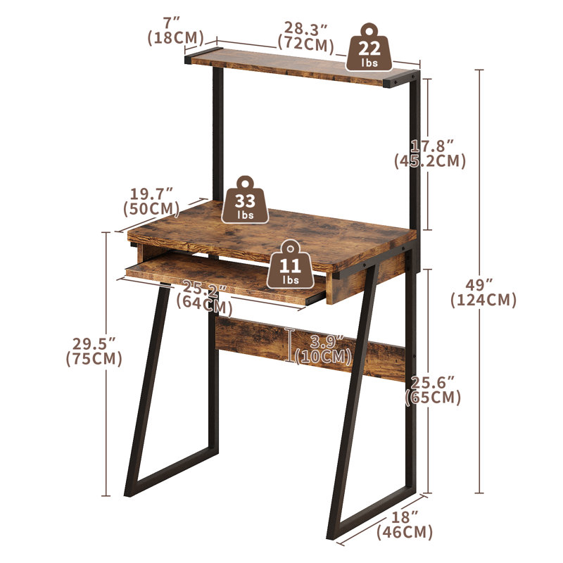 2-Tier Computer Desk with Keyboard Tray for Small Spaces 28 Inch Home Office Desk Computer Workstation Modern Writting Table,