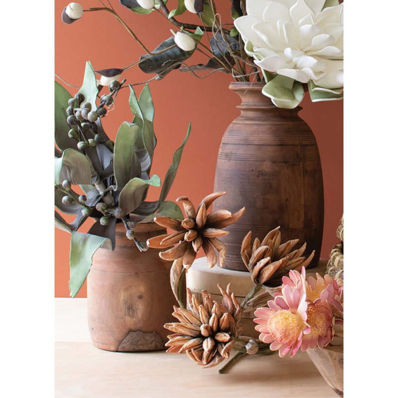 Kalalou Mango Wood Urns 15"H, Hand-Carved Natural Decorative Vessels, Set of Two