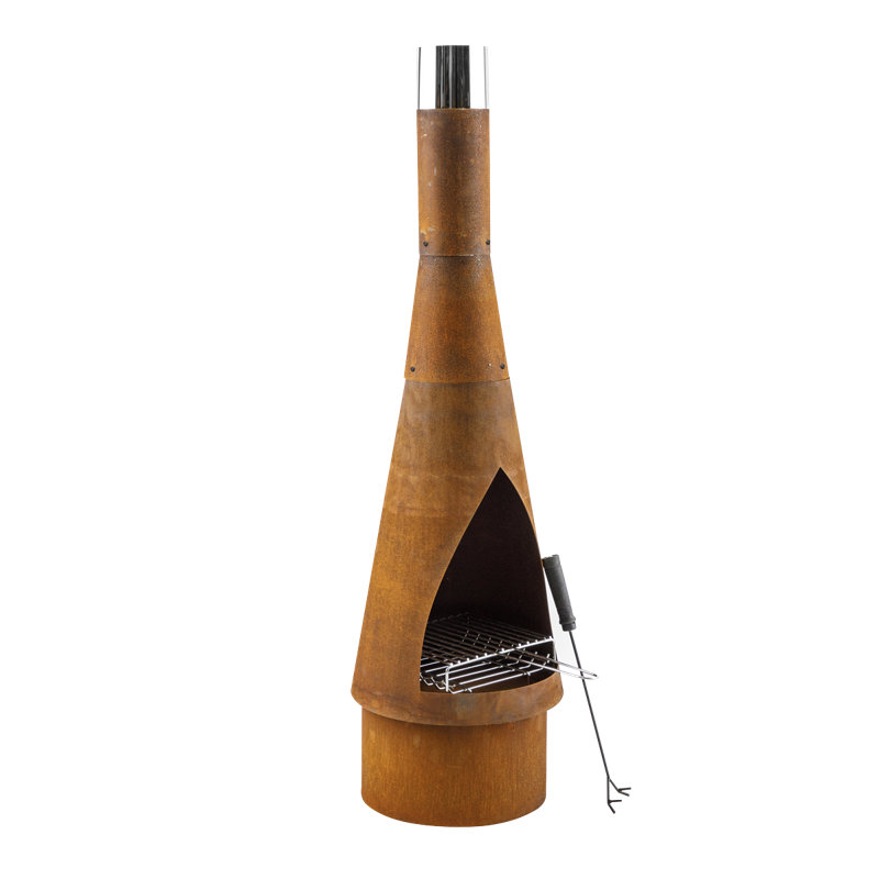 Gebler Round Steel Wood Burning Smokeless Chimnea, Corten Steel