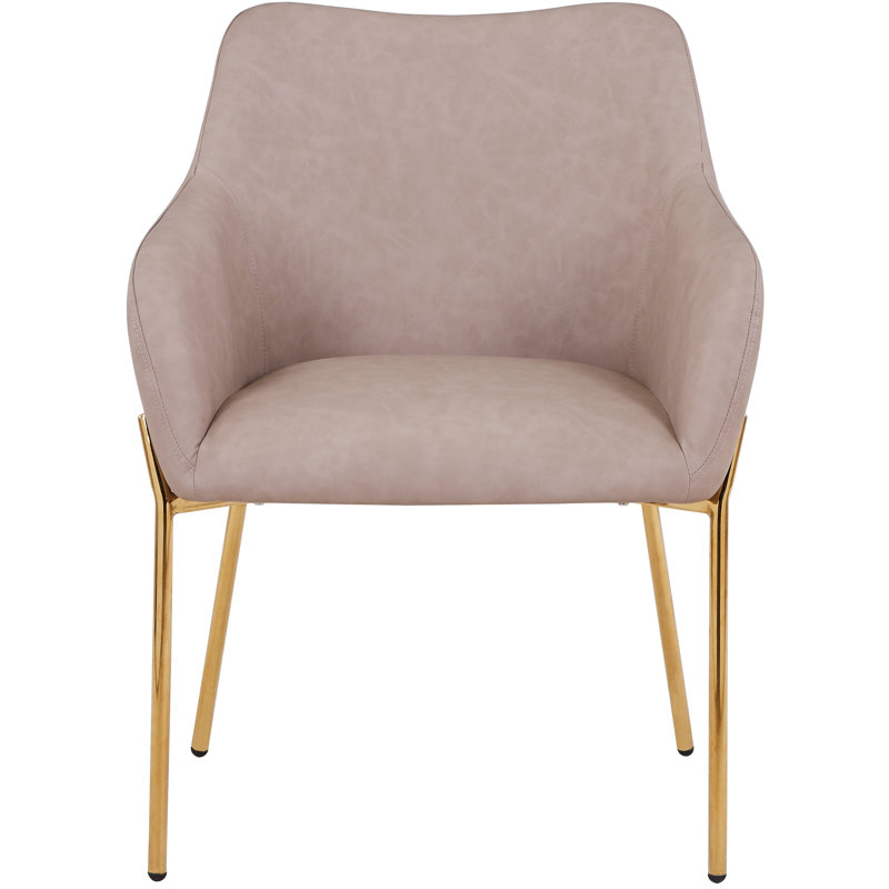 Kobinski Upholstered Dining Chair In Velvet/Leather/Boucle With Gold Chrome Iron, Taupe