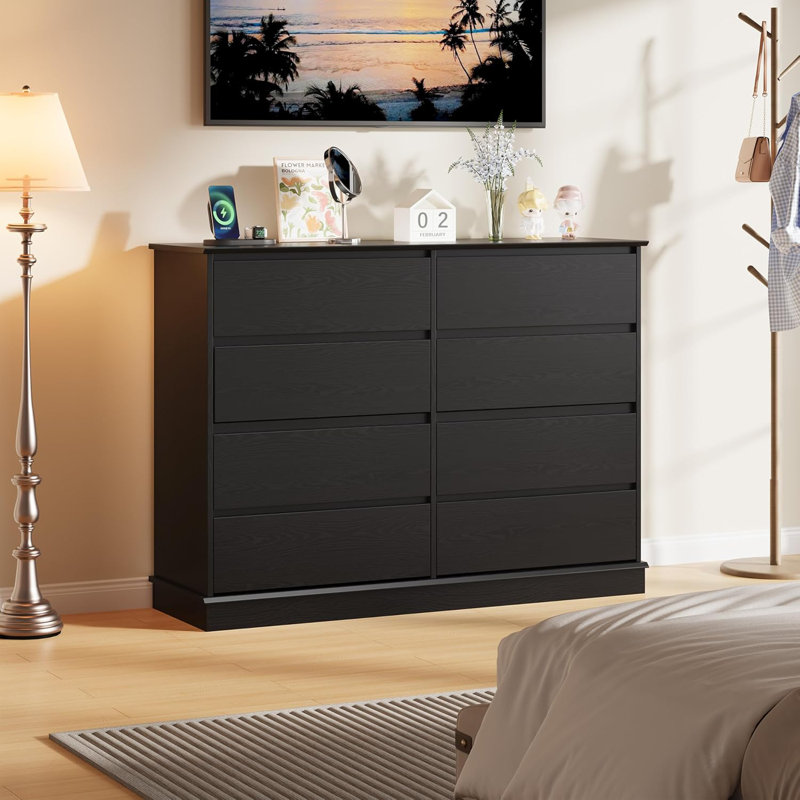 8-Drawer Wide Black Dresser with Spacious Top for Bedroom, ‎Black