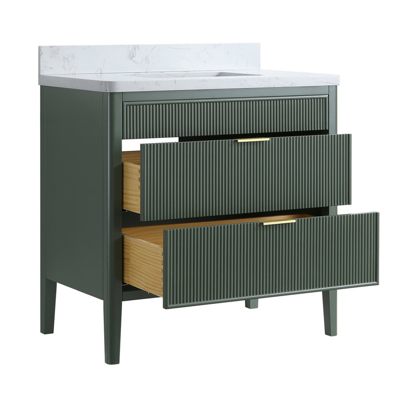 Meuble-lavabo autoportant à simple cuve, Vert, 36"