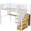 Lit mezzanine double Space avec structure en métal, armoire, bureau et tablettes de rangement en blanc-1847009186