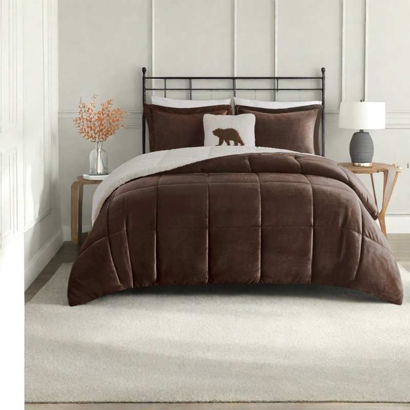 Cozy King Bedding Sets, Plush Polyester Sherpa Rustic Home Comfort