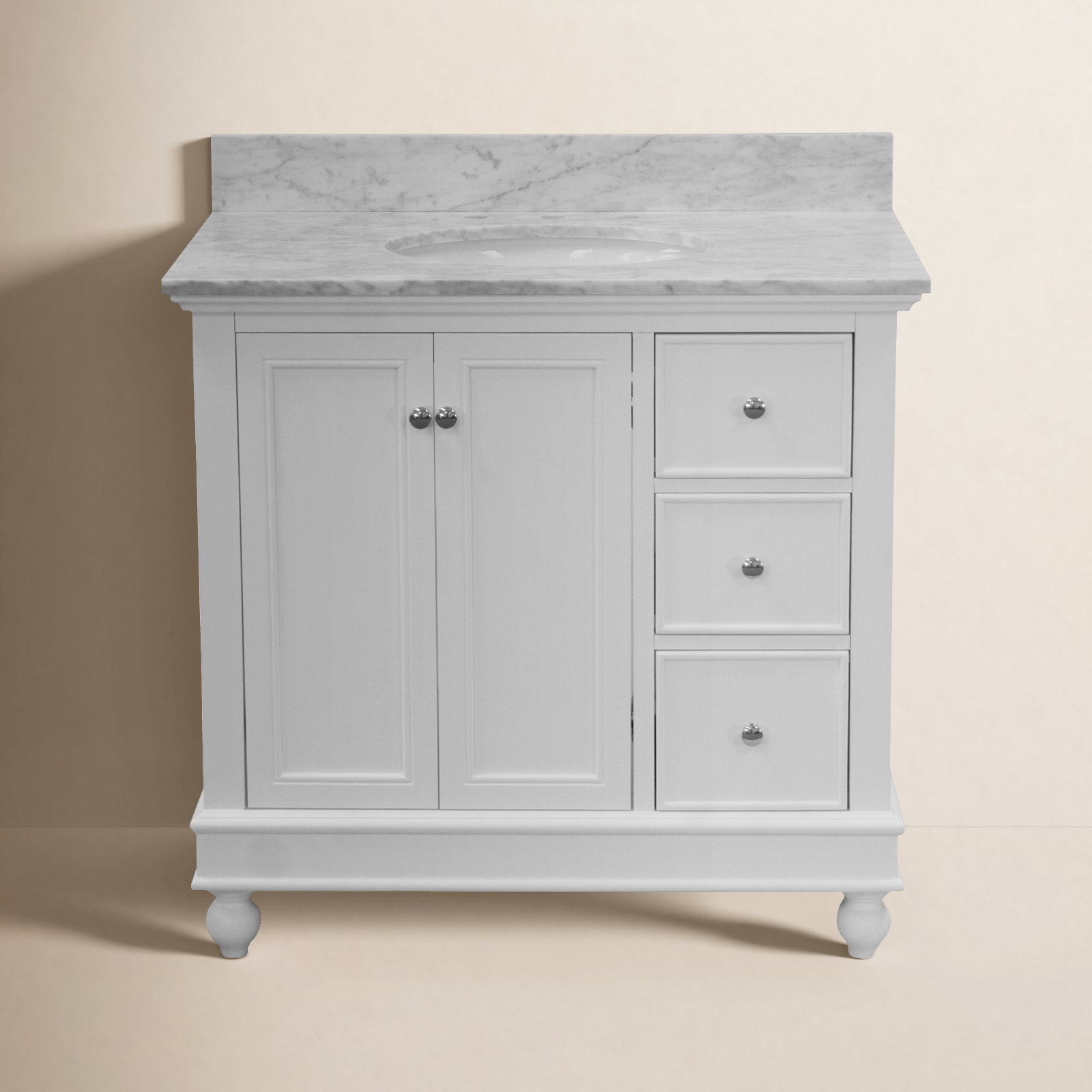 36'' Single Bathroom Vanity, White, Carrara Marble