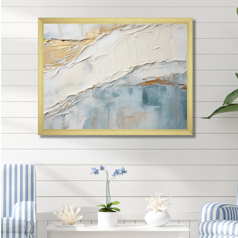 «Chrysi - Coastal Minimalisme», reproduction sur toile encadrée, Cadre doré, H 30 po x l 40 po x P 1,5 po