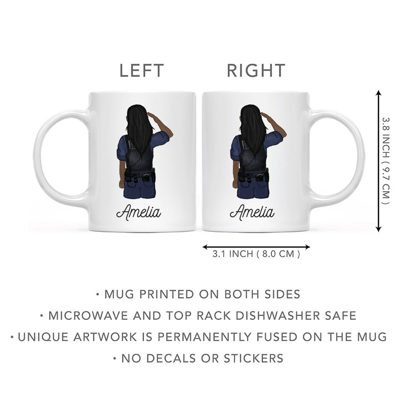 Tasse à café personnalisée, Brun / noir, femme, agent de police 1, Oui