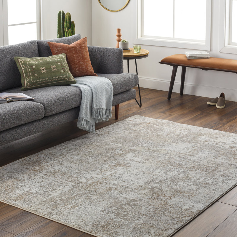 Tapis brun clair / beige tissé à la machine Quanna, Rectangle 7 pi 10 po x 10 pi 3 po