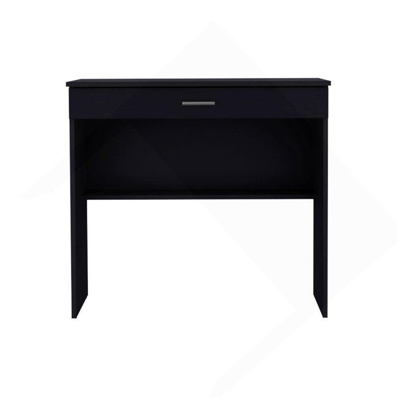 80 C Writting Desk, Compact Workstation With Drawer And Lower Shelf, Black