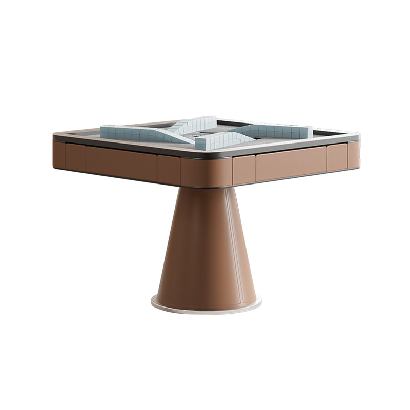 Table de mahjong moderne et minimaliste en cuir massif brun pour règles chinoises, Brun / Noir