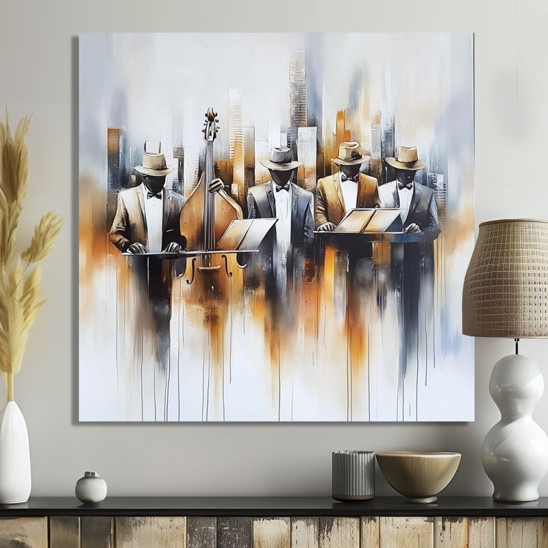 «Abstract Jazz Musisans In The Studio I - Music Jazz», reproduction sur toile, H 16 po x l 16 po, Toile tendue