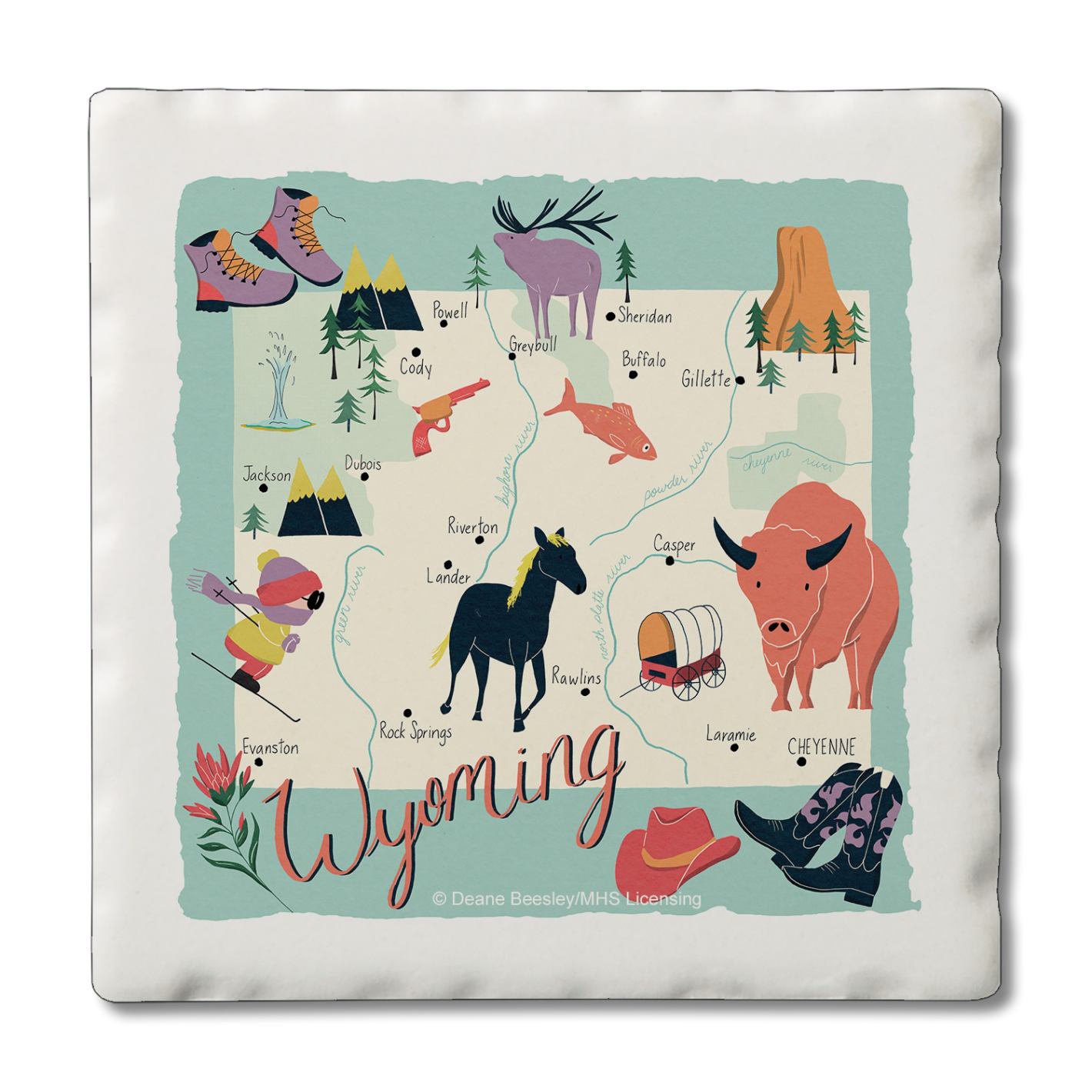 East Urban Home Wyoming Home State 4-Pack Tumbled Tile Stone Coasters ...