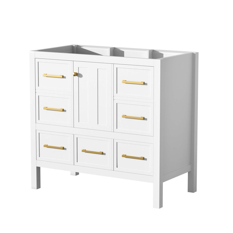 Meuble-lavabo de 36 po sans lavabo, armoire de rangement en bois massif, meuble-lavabo autoportant avec 5 tiroirs et portes à fermeture douce